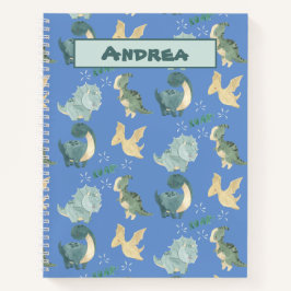 水彩画のライトブルー恐竜パターン ノートブック