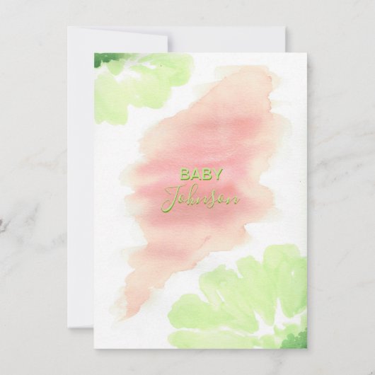 水彩画のライムのピンクのモモのベビーシャワー|の写真 招待状 (裏面)