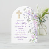 水彩画のライラックの花のアーチ　ファースト・コミュニオン 招待状 (スタンド正面)