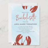 水彩画のラブスター娘達の会 赤いロブスター 海岸 招待状 (正面)