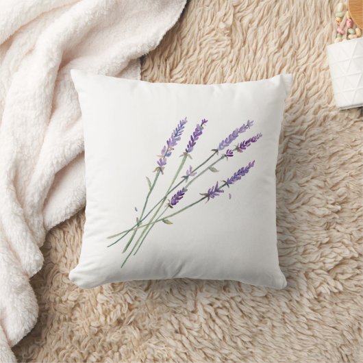 水彩画のラベンダーのデザインの枕 クッション (ブランケット)