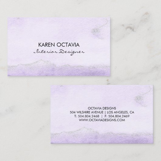 水彩画のラベンダーのフェイクなグリッターの名刺 名刺 (正面/裏面)