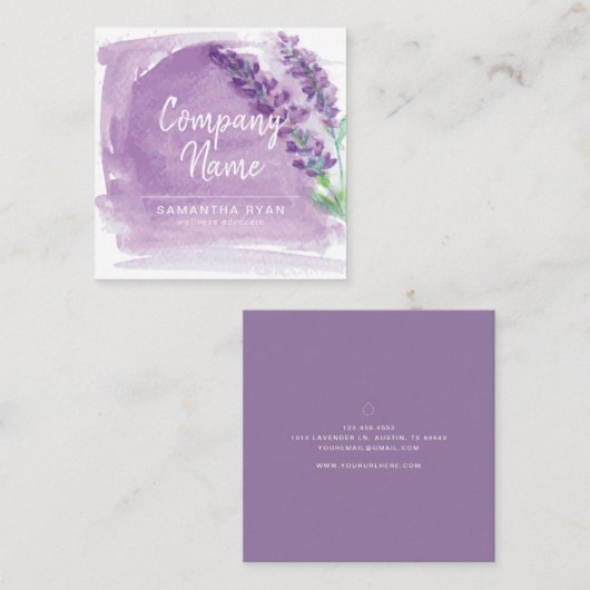 水彩画のラベンダーの精油 スクエア名刺 (正面/裏面)