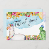 水彩画のラマおよびサボテンのサンキューカード サンキューカード (正面/裏面)
