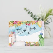 水彩画のラマおよびサボテンのサンキューカード サンキューカード (スタンド正面)