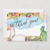 水彩画のラマおよびサボテンのサンキューカード サンキューカード (正面)