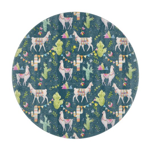 水彩画のラマの旗パターン カッティングボード (正面)