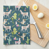 水彩画のラマの旗パターン キッチンタオル (四つ折り)