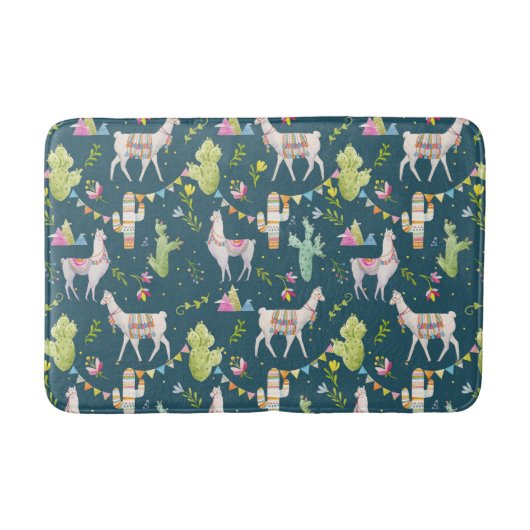 水彩画のラマの旗パターン バスマット (正面)