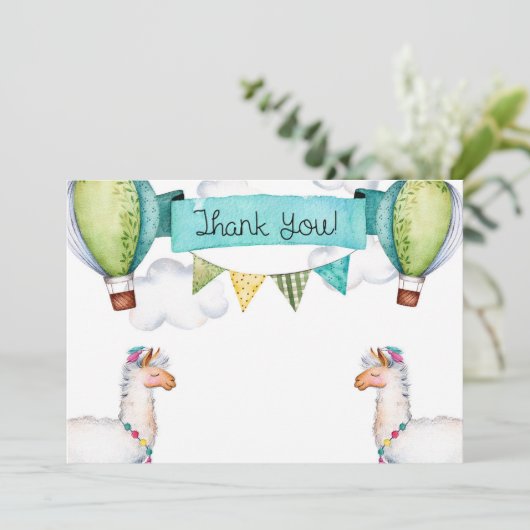 水彩画のラマの熱気の気球のサンキューカード サンキューカード (スタンド正面)