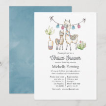 水彩画のラマをテーマにしたバーチャルベイビーシャワー