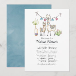水彩画のラマをテーマにしたバーチャルベイビーシャワー 招待状