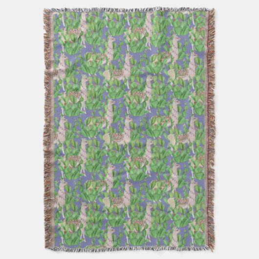 水彩画のラマ及びCatusパターン スローブランケット (正面縦)