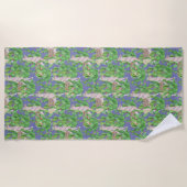 水彩画のラマ及びCatusパターン ビーチタオル (正面)