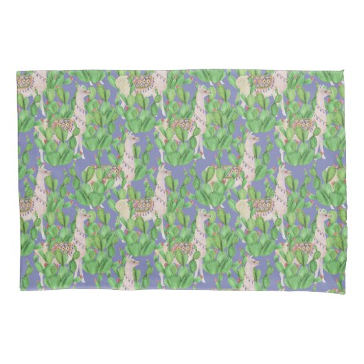 水彩画のラマ及びCatusパターン 枕カバー (正面左)