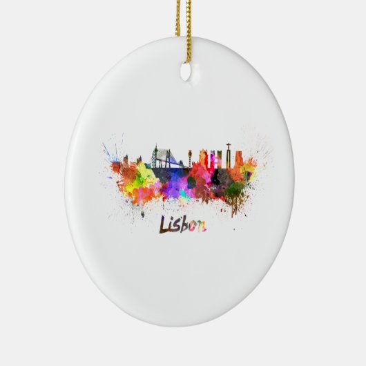 水彩画のリスボンのスカイライン セラミックオーナメント (右)
