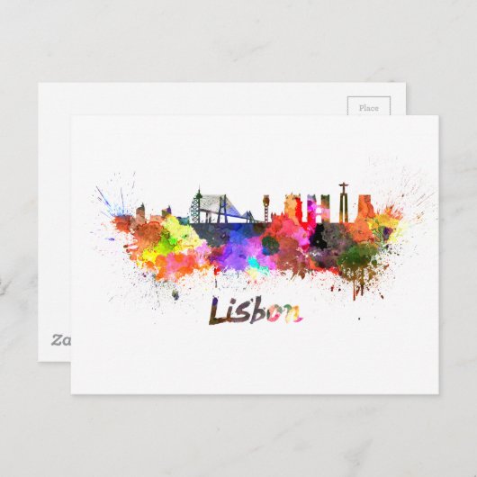 水彩画のリスボンのスカイライン ポストカード (正面/裏面)