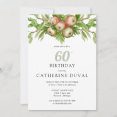 水彩画のリンゴと枝の誕生日 招待状 (正面)