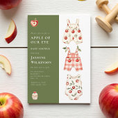 水彩画のリンゴのベイビーシャワー　グリーンとレッドの衣装 招待状