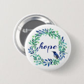 水彩画のリースおよび鳥と言う希望 缶バッジ (正面&裏面)