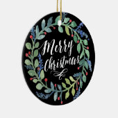 水彩画のリースのクリスマスの写真の黒 セラミックオーナメント (右)