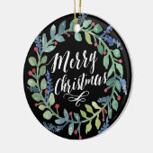 水彩画のリースのクリスマスの写真の黒 セラミックオーナメント (左)