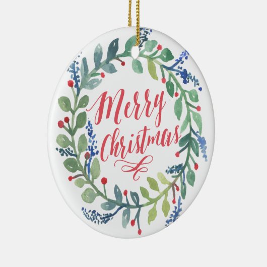 水彩画のリースのクリスマスの写真 セラミックオーナメント (右)