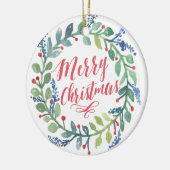 水彩画のリースのクリスマスの写真 セラミックオーナメント (左)