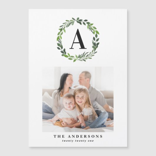 水彩画のリースの写真のイニシャル/モノグラムの休日 (正面)