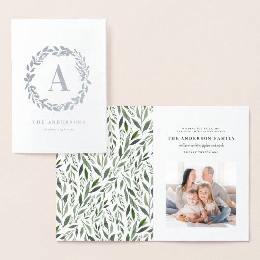 水彩画のリースの写真のイニシャル/モノグラム 箔カード (ディスプレー)