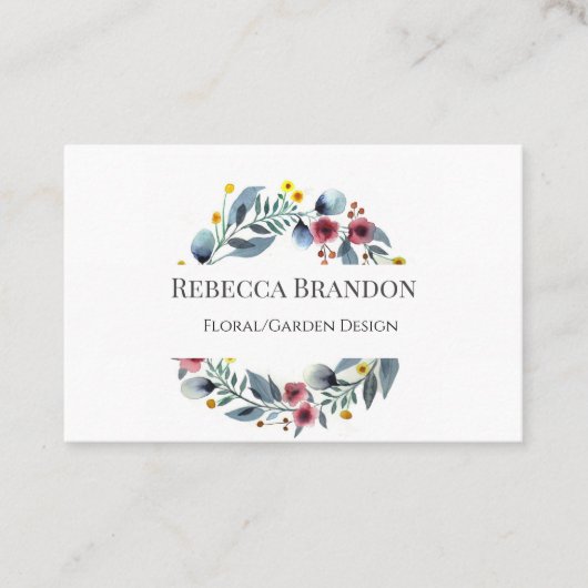 水彩画のリースの花の名刺 名刺 (正面)