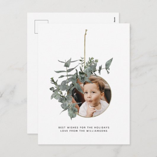 水彩画のリースの葉植物のパターン写真 シーズンポストカード (正面/裏面)