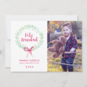 水彩画のリースのFeliz Navidadの写真 シーズンカード (正面)