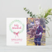 水彩画のリースのFeliz Navidadの写真 シーズンカード (スタンド正面)