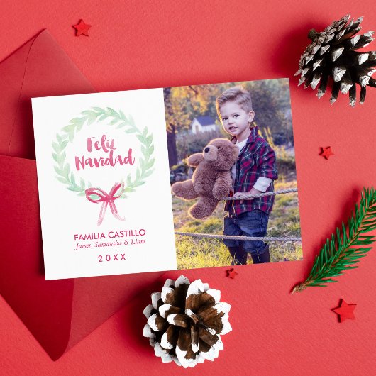 水彩画のリースのFeliz Navidadの写真 シーズンカード