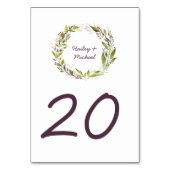 水彩画のリースはプラム果実にテーブルカードを去ります テーブルナンバー (裏面)