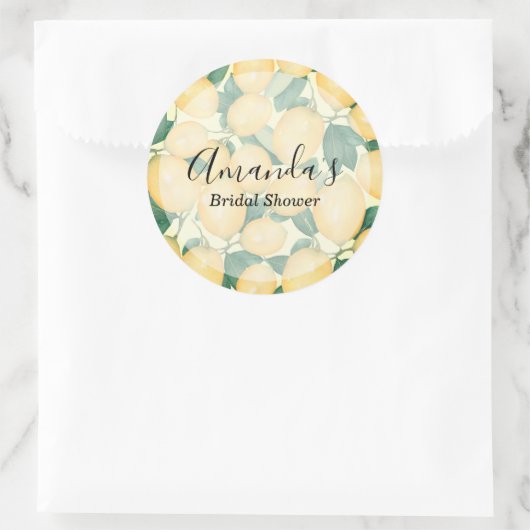 水彩画のレモンおよび緑の草木のシャワー ラウンドシール (バッグ)