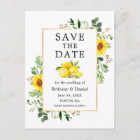 水彩画のレモンとひまわり　Save The Date