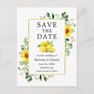 水彩画のレモンとひまわり　Save The Date ポストカード