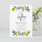 水彩画のレモンとオリーブのウェディング 招待状 (スタンド正面)