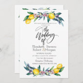 水彩画のレモンとオリーブのウェディング 招待状 (正面/裏面)