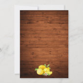 水彩画のレモンとグリーンがあしらわれた木製のウェディング 招待状 (裏面)