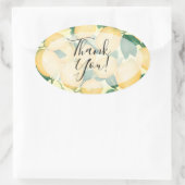 水彩画のレモンとグリーン ありがとう 楕円形シール (バッグ)