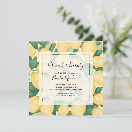 水彩画のレモンとグリーン ブライダルシャワーの招待状 (スタンド正面)