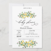 水彩画のレモンと植物の花のベビーシャワー 招待状 (正面)