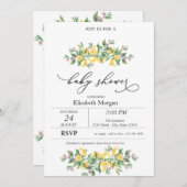 水彩画のレモンと植物の花のベビーシャワー 招待状 (正面/裏面)