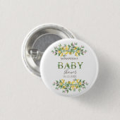 水彩画のレモンと植物の花のベビーシャワー 缶バッジ (正面&裏面)