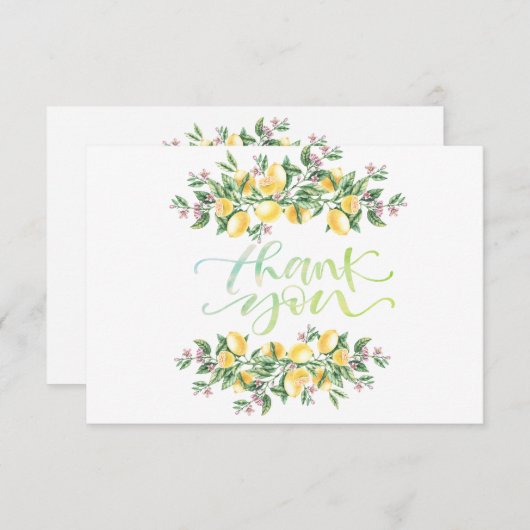 水彩画のレモンと植物の花の感謝カード サンキューカード (正面/裏面)
