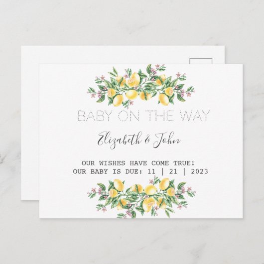 水彩画のレモンと植物の花 案内ポストカード (正面/裏面)