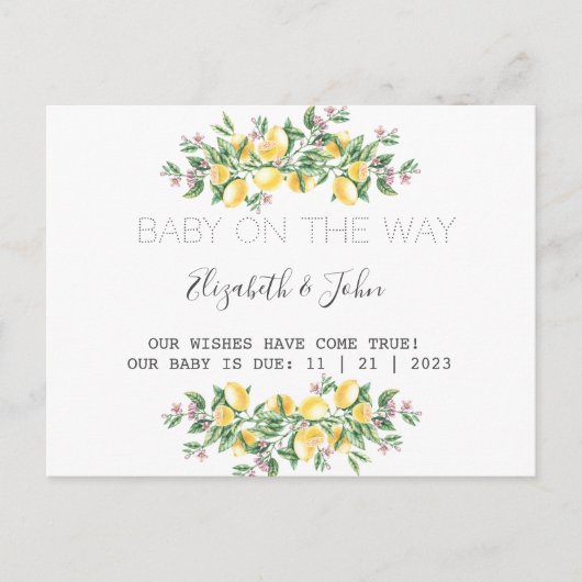 水彩画のレモンと植物の花 案内ポストカード (正面)